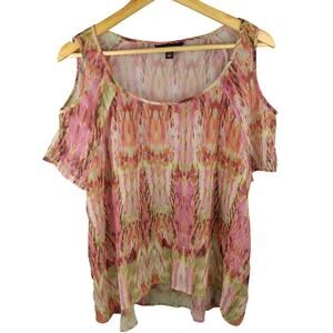 Rock & Republic Watercolor Sheer Women's Cold Shoulder Blouse XS